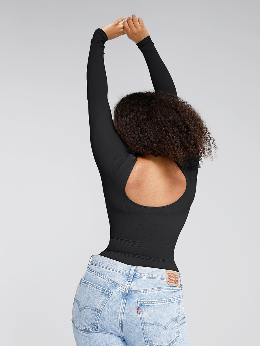 Longsleeve Bodysuit in Schwarz – Rückansicht