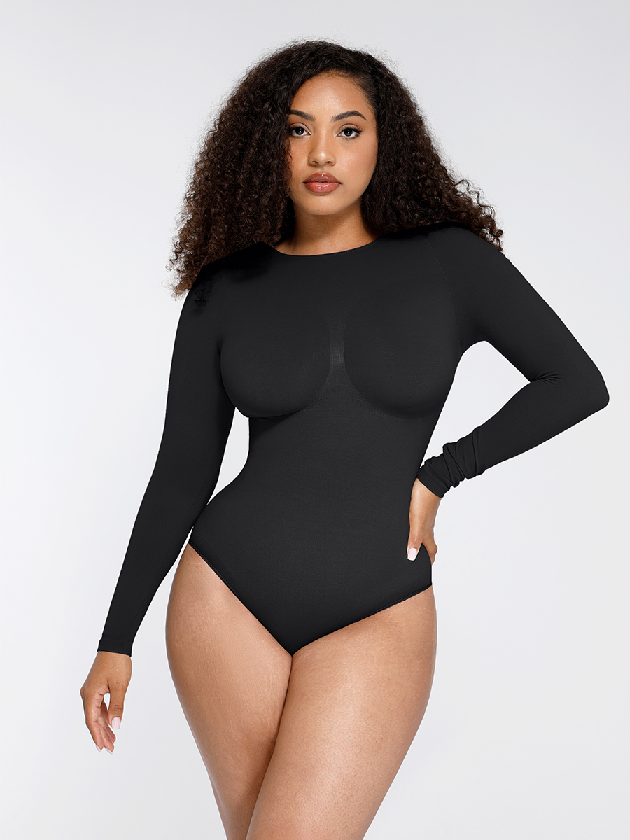 Longsleeve Bodysuit in Schwarz – Vorderansicht
